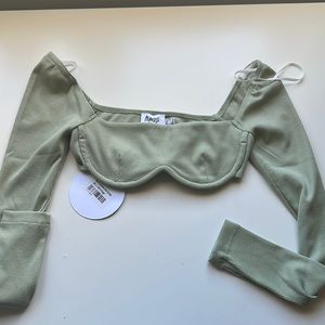 Princess Polly Bev a long sleeve crop top sage, bra top